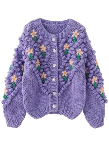 Airchics cardigans tissu tricoté fleurie boutonnage femme doux